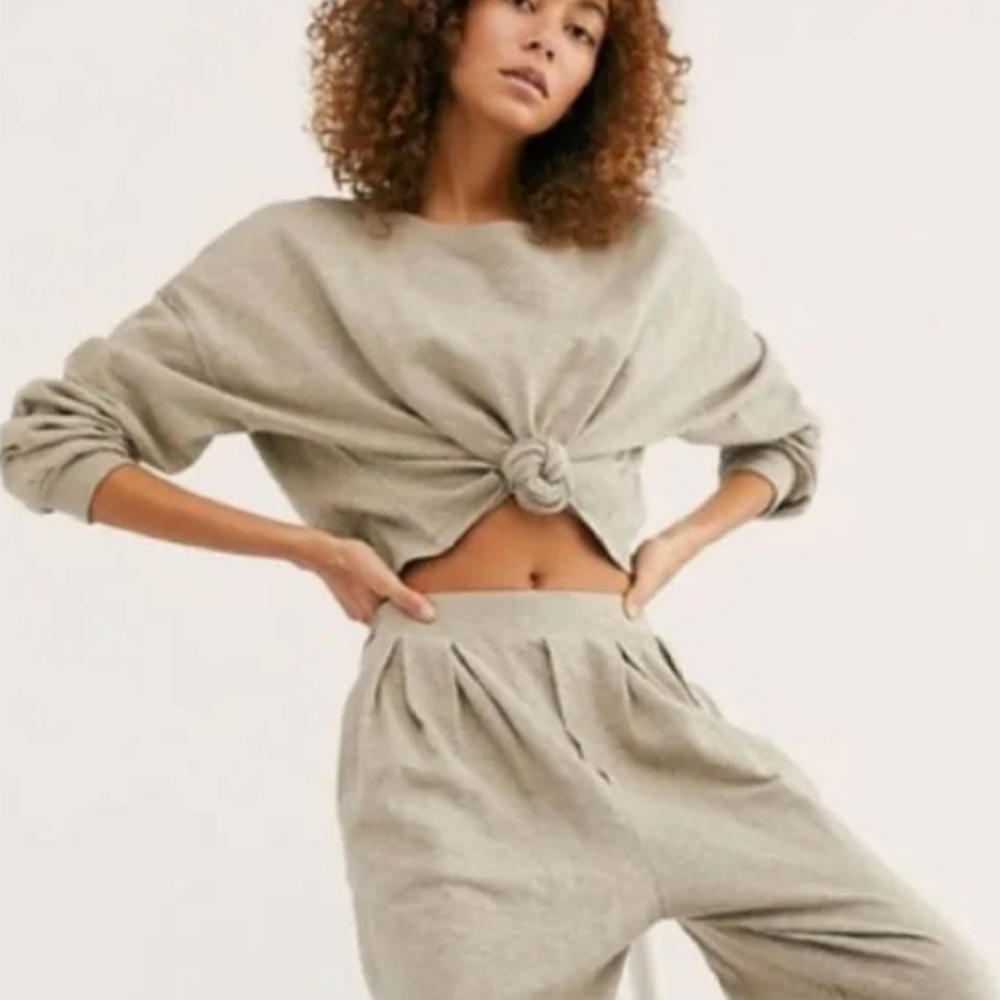 Free People Beach Culver City Cropped Knot Cream Sweater Size Large